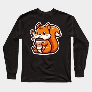 Cute Squirrel Drinking Coffee Long Sleeve T-Shirt